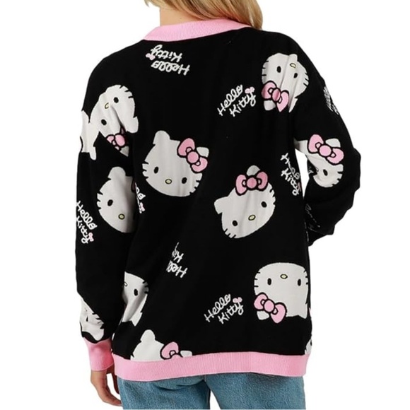 Hello Kitty Black and Pink Open Front Cardigan Sweater - Picture 3 of 10